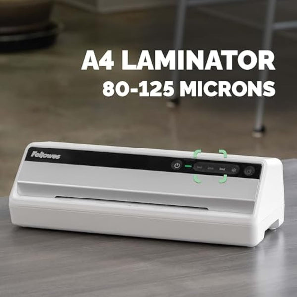 Fellowes Saturn A4 Small Office Laminator – InstaHeat, 60-Second Warm-Up, Jam Release, Auto Shut-Off – For 80/100/125 Micron Pouches – Includes 10 Sheets – Home & Office Use