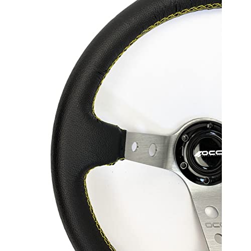 OCC MOTORSPORT OFFSET STEERING WHEEL CLASSIC MODEL PERFORATED LEATHER WITH BLACK ARMS - 90 MM FULL DISH WHEEL - 350MM (14 INCH)