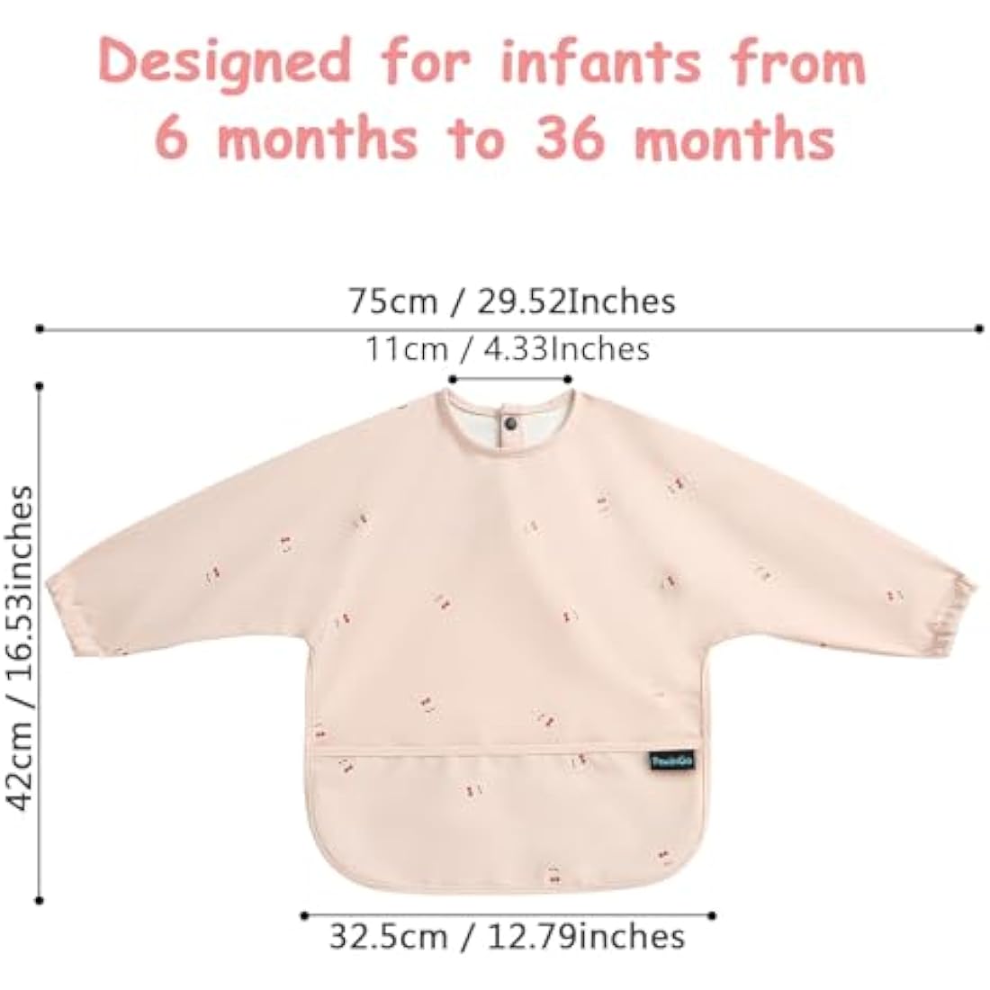 PewinGo Weaning Bib with Long Sleeves & BLW, Soft and Skin-Friendly Material, Coverall Bibs for Baby Feeding, Waterproof and Easy to Clean & Machine Washable, for Baby Infant Toddlers (Pink)