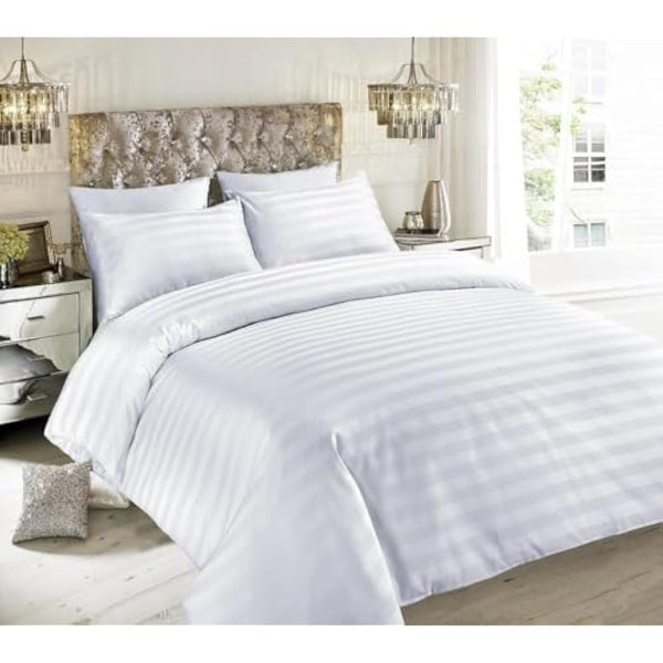 Hanfords Satin Stripe 400 Thread Count 100% Egyptian Cotton Duvet Cover Bedding Set Hotel Quality With Pillowcases 400TC (White, 3pcs, Double)