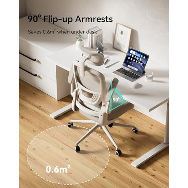 Hbada P1 Ergonomic Office Chair with Flip-Up Armrest, Swivel Computer Desk Chair with 2D Lumbar Support (Grey)