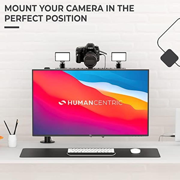 HumanCentric DSLR Monitor Mount Large, Desk Camera Mounting, Light Webcam, Microphone Shelf for Monitor VESA Arm, Replace Clamp Tripods, 100x100mm Patterns, Aluminum, Hardware Included