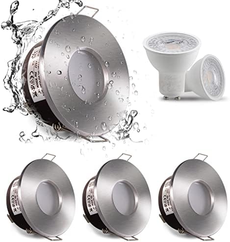 4xSweier LED IP65 Waterproof Recessed Spotlight with GU10 Base for Bathroom and Kitchen Spotlight, 5W Warm White 3000K 450LM Ceiling Downlight, Not Dimmable