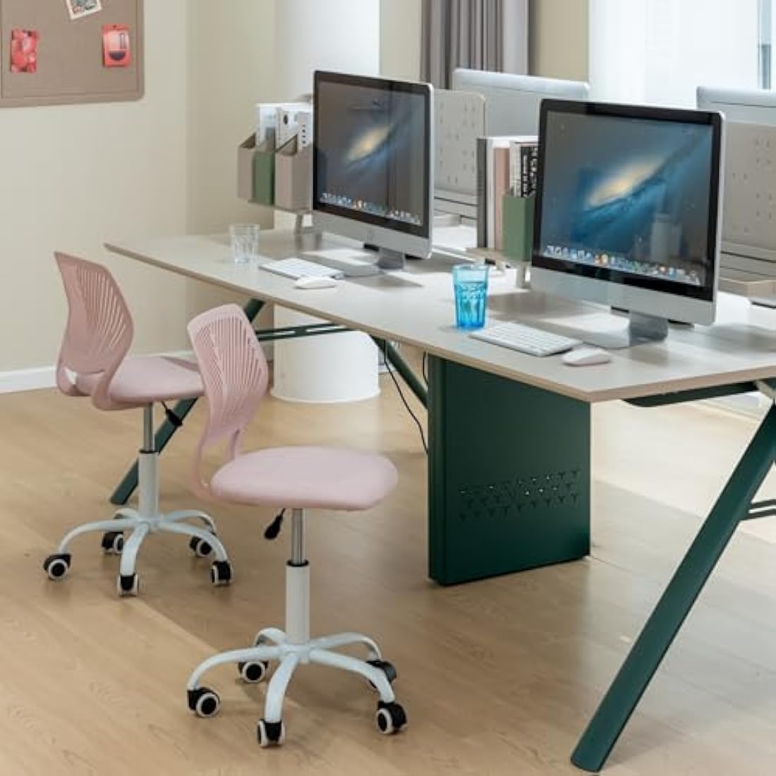 Homy Casa Desk Chair Linen Fabric Seat Ergonomic Swivel Task Chair without Armrest Adjustable Height Office Chair Home Office for Kids Teens, Morandi Pink