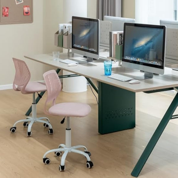 Homy Casa Desk Chair Linen Fabric Seat Ergonomic Swivel Task Chair without Armrest Adjustable Height Office Chair Home Office for Kids Teens, Morandi Pink