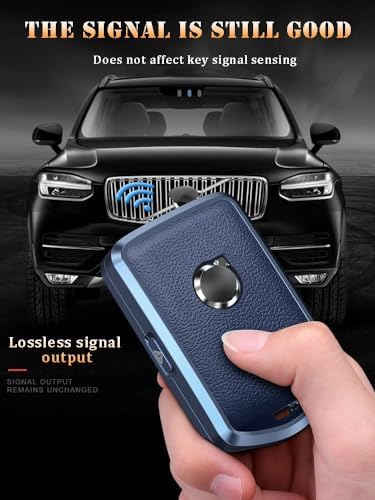 HIBEYO Key Case Fits for Volvo Smart Car Key Case Protective Cover Compatible with Volvo XC60 XC70 XC90 C30 S60 S80 S90 V60 V70 V90 key rings Key Box Leather Key Fob Accessories Side Buttons-