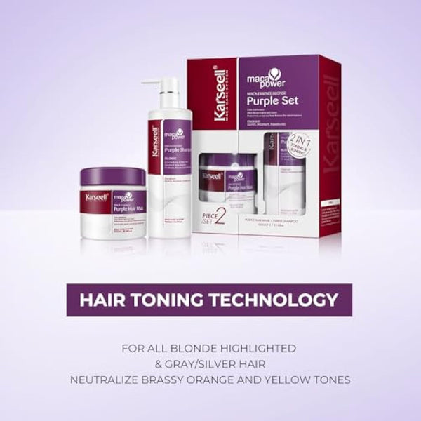 Karseell Purple Hair Mask and Purple Shampoo Set, Neutralizes Brass & Yellow Tones for Blonde, Gray, Silver Hair, 2 x 500ml