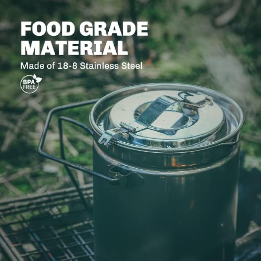 Fire-Maple Camping Pot Stainless Steel Camping Hanging Cup with Steamer Basket | 1.2L Campfire Coffee Mug with Foldable Handle for Outdoor Cooking