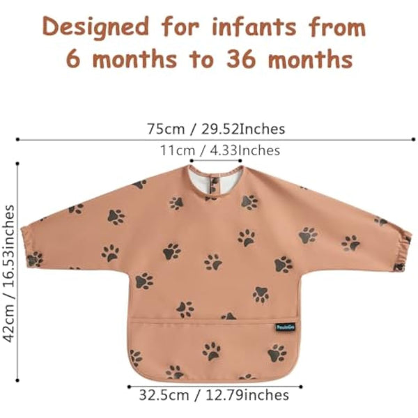 PewinGo Weaning Bib with Long Sleeves & BLW, Soft and Skin-Friendly Material, Coverall Bibs for Baby Feeding, Waterproof Easy to Clean Machine Washable, Infant Toddlers (Orange)