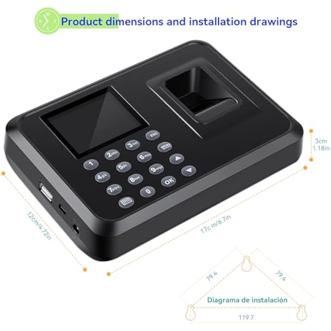 Diseleri Employee Time Clock, Clocking in Machines for Small Business, Fingerprint Punch Card Machine with 2.4 TFT LCD Fingerprint Password, Checking-in Recorder for Business Scanner with 8G U-Disk
