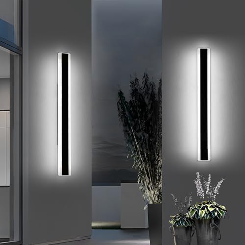 Mikeru 80cm Outdoor Wall Light, Modern 2 Pack 6500k Cool White LED Acrylic Long Wall Light, IP65 Waterproof Aluminium Fixture for Garden, Patio, Garage, Villa