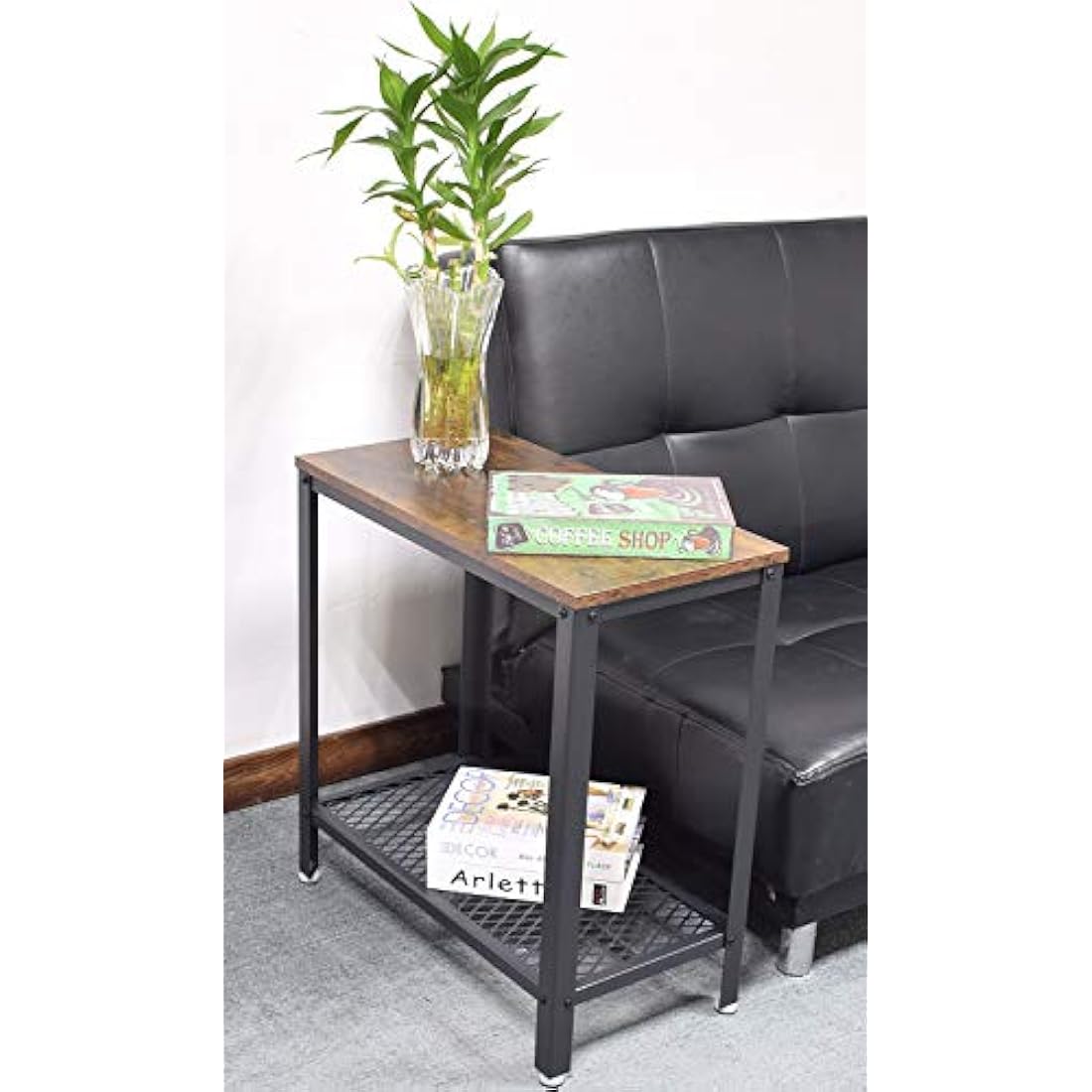 DRM Industrial Console Table for Small Spaces, 2-Tier Rustic Hallway Table, Narrow Nightstand with Metal Frame and Mesh Shelf, Sturdy Sofa Side Table for Home and Office