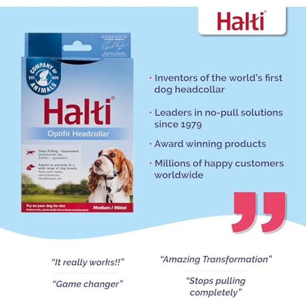 HALTI Optifit Headcollar Size Medium, Dog Head Harness to Stop Pulling on the Lead, Easy to Use, Adjustable & Reflective Head Collar for Dogs, Professional Anti-Pull Training Aid, Black