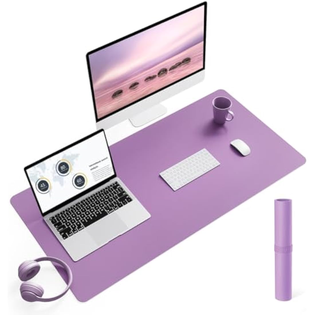 YSAGi Non-Slip Desk Pad, Waterproof PVC Leather Desk Table Protector, Ultra Thin Large Mouse Pad, Easy Clean Laptop Desk Writing Mat for Office Work/Home/Decor (90 x 43 cm, Purple)