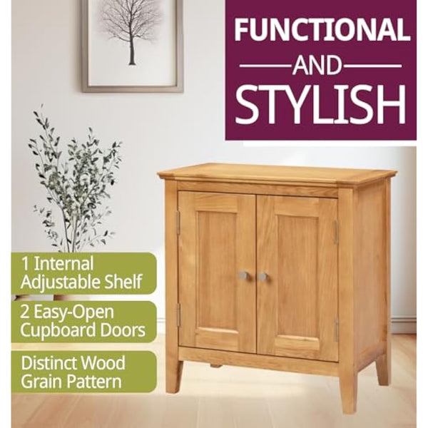Hallowood Furniture Hereford Small Cupboard with Adjustable Shelf, Shoe Storage Cabinet, Light Oak Shoe Cabinet for Bedroom or Hallway, Stylish Wooden Kitchen, Bathroom or Living Room Furniture