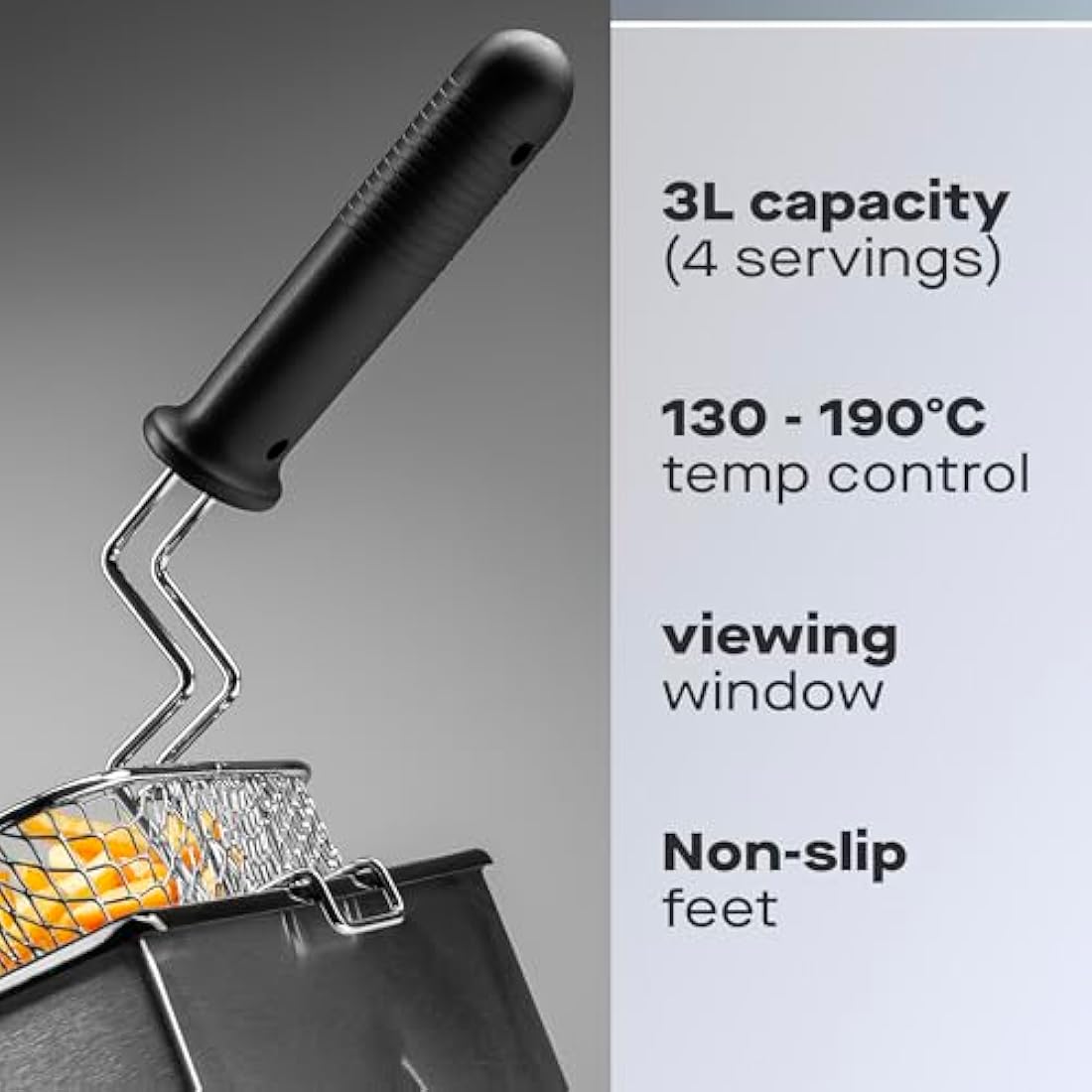 Daewoo SDA1550 2000W Deep Fat Fryer with Window Lid and 3L Oil Capacity, Adjustable Temperature Control and High Power Function, Steel Outer Body and Enamel Coating, Silver