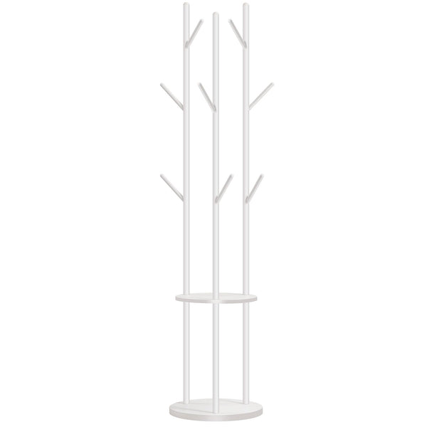 HOOBRO Coat Stand, Coat Rack for Hallway, Freestanding Coat Rack Stand with 8 Hooks, Storage Shelves, Hall Trees for Clothes, White EWT33YM01