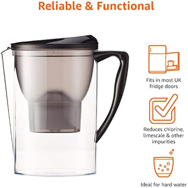 Amazon Basics 2.3L (4 Pints) Water Filter Jug with 1x30 Days Cartridge, BPA Free, Black