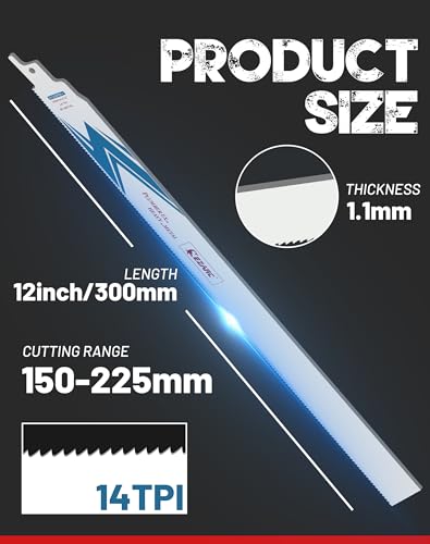 EZARC Reciprocating Saw Blade Bi-Metal Cobalt Sabre Saw Blades for Heavy Metal Cutting 300mm 14TPI R1226PM+ 25pcs