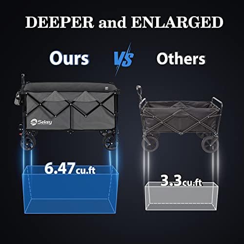 Sekey 200L Folding Festival Trolley with All-Terrain Extra Wide Wheels and Brake, Heavy-Duty Cart Loadable up to 150KG, Patented Four-Directional Foldable Design, Wagon for Beach Camping Outdoor, Grey