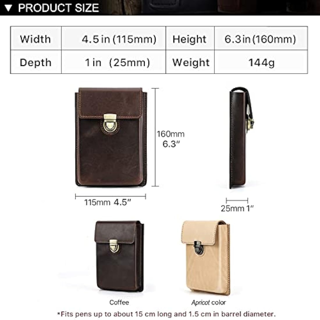 Hiram Leather Pen Case for 5 Pens Portable Genuine Leather Fountain Pens Storage Case with Secured Brass Lock Closure and Type Removable Pen Tray Design (Coffee)