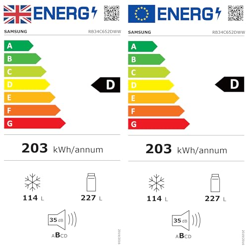 Samsung Classic Fridge Freezer, with Wine Shelf, Features Big Door Bin, All Around Cooling and SpaceMax Technologies, Silver, 7 Series, RB34C652ESA/EU