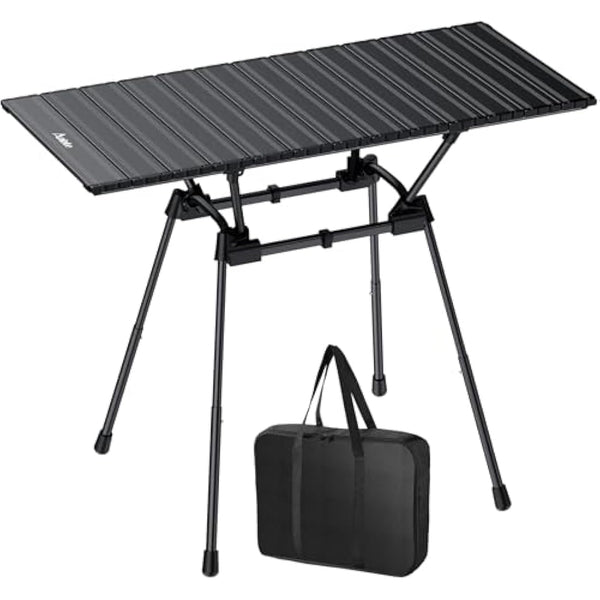 Anbte 3ft Folding Camping Table, 4 Adjustable Heights Tall Aluminum Roll Up Camping Table with Carrying Bag, Portable, for Picnic, Camping, BBQ, Party, Backyard, Beach, Patio, 88 cm X 40 cm, Black