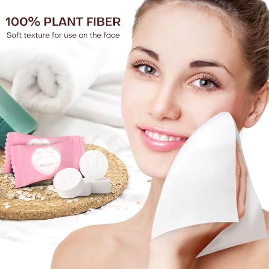 FCAEON Disposable Face Towel 23x19cm 300PACK Individually Wrapped Compressed Cleansing Travel Size Towel Cleansing Wipes Tablets Personal Care Coin Towelettes for Beauty & Personal Care (Pink)