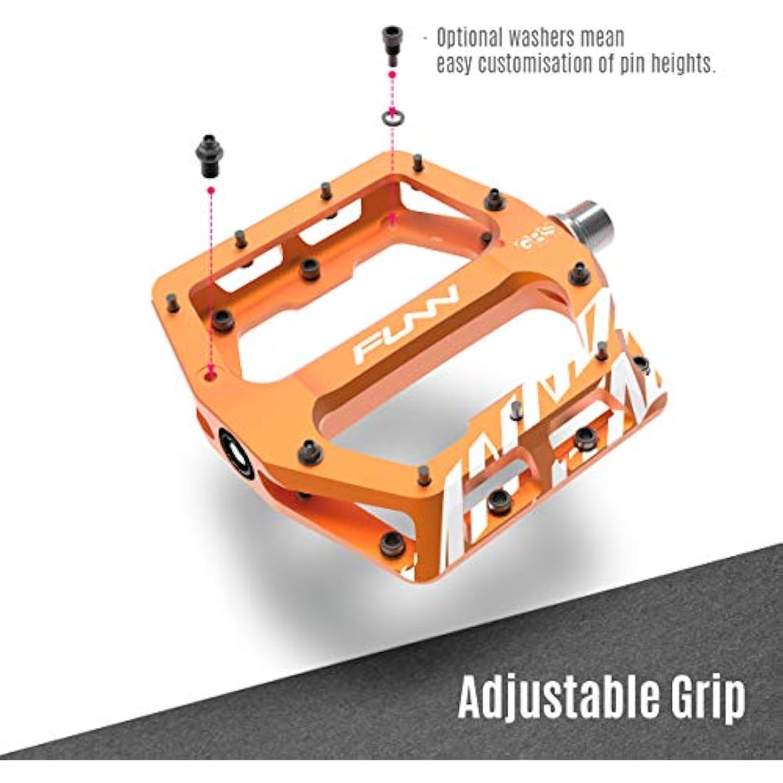 Funn Funndamental Flat Pedals - Wide Platform Bicycle Pedals for BMX/MTB Mountain Bike, Adjustable Grip for Outstanding Stability, 9/16-inch CrMo Axle