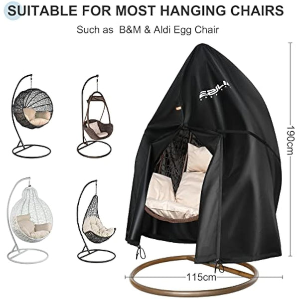 Ezilif Egg Chair Cover, 420D Heavy Duty Oxford Egg Chair Covers Waterproof, Hanging Egg Chair Cover with Waterproof Zipper, UV-Anti & Windproof Cover for B&M & Aldi Swing Chair, 190 x 115cm