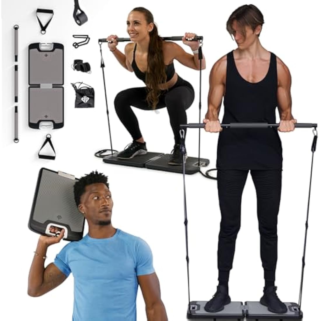 EVO Gym Tragbares Krafttrainingsgert fr zu Hause, Fitnessstudio; All-in-One-Fitnessstudio; Widerstandsbnder, Basis hlt Turnstange und Griffe fr Reisen | Tragbares Fitness- und