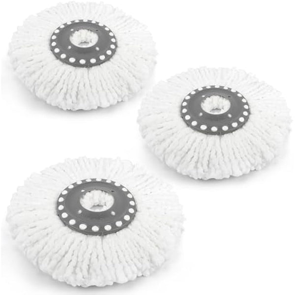 3 Pack Premium Replacement Mop Heads Refill for 360° Rotating Round Spin Magic Mop Microfibre, White