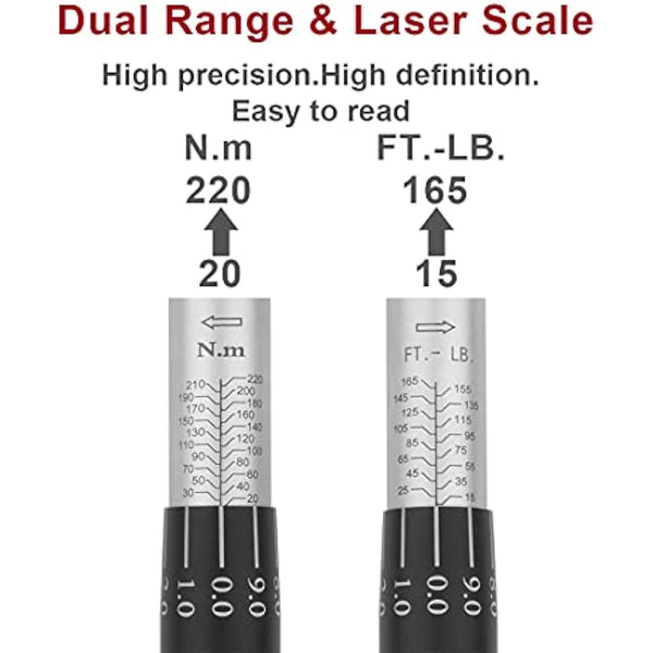 FOURROBBER Torque Wrench Set 1/2-inch Drive Click Bicycle Torque Wrench Dual-Direction Adjustable 90-Tooth Torque Wrench with Buckle 20-220Nm,Accuracy ± 3% Visit The Store