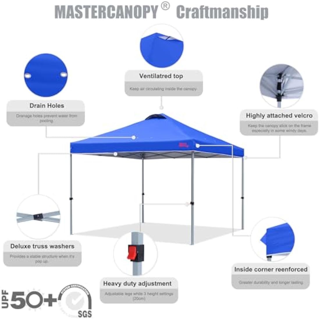 MASTERCANOPY Durable Ez Pop-up Gazebo Tent with Roller Bag (2.5x2.5M,Blue)