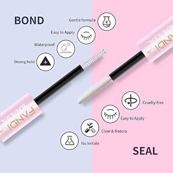 Lash Bond and Seal, Cluster Eyelash Glue for Individual Cluster DIY Eyelash Extensions,Strong Hold Waterproof Cluster Lash Glue 4ML+4ML Latex-free Long Lasting for Sensitive Eyes