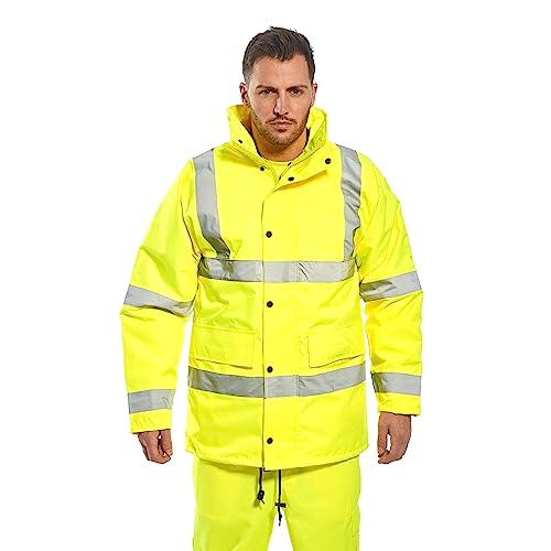 Portwest S460 Men's Winter Traffic Jacket Hi Vis Hooded Work Coat Reflective Fully Lined Zip Safety Utility Waterproof Reflective Workwear