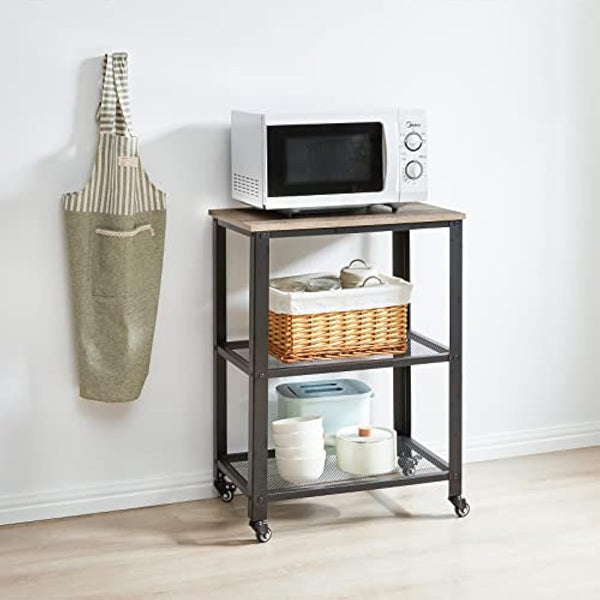 IBUYKE Serving Cart Trolley 60x40x81cm, Industrial Kitchen 3 Levels Shelves, Rolling Utility Cart with 4 Wheels, Heavy Duty Storage Organiser for Kitchen living room TMJ011Y