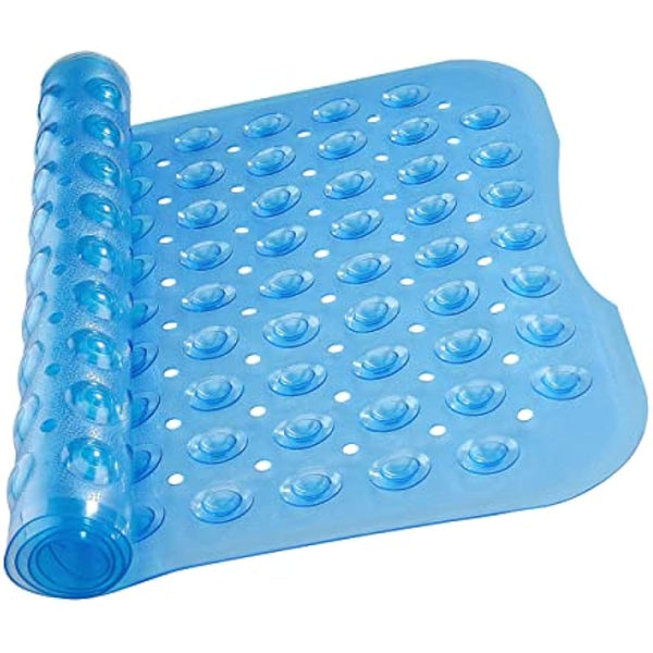 MOONLIGHT20015 Shower Bath Mat Non Slip Anti Mould & Mildew with Strong Suction Cups Grip and Drain Holes Soft Rubber Shower Mats - PVC Bathroom Mat Machine Washable (100x40cm, Blue)
