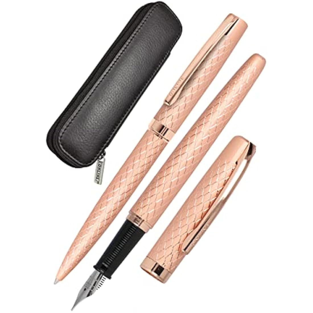 Online Set Eleganza Fountain Pen & Ballpen Diamond I Rosegold I Nib Size M I Metal Clip I Retractable Biro I Fountain-Pen for Standard Ink Cartridges Or Converter I In Gift Box