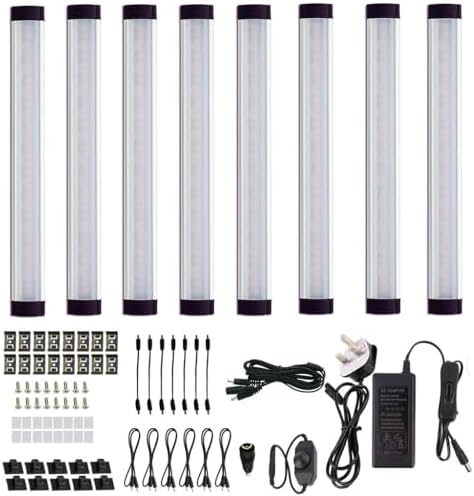 AIBOO Under Cabinet Lights Kit LED Rigid Bar with Dial Dimmer Switch for Kitchen Cupboard Closet Lighting (2700K Warm White, 8 Panels)
