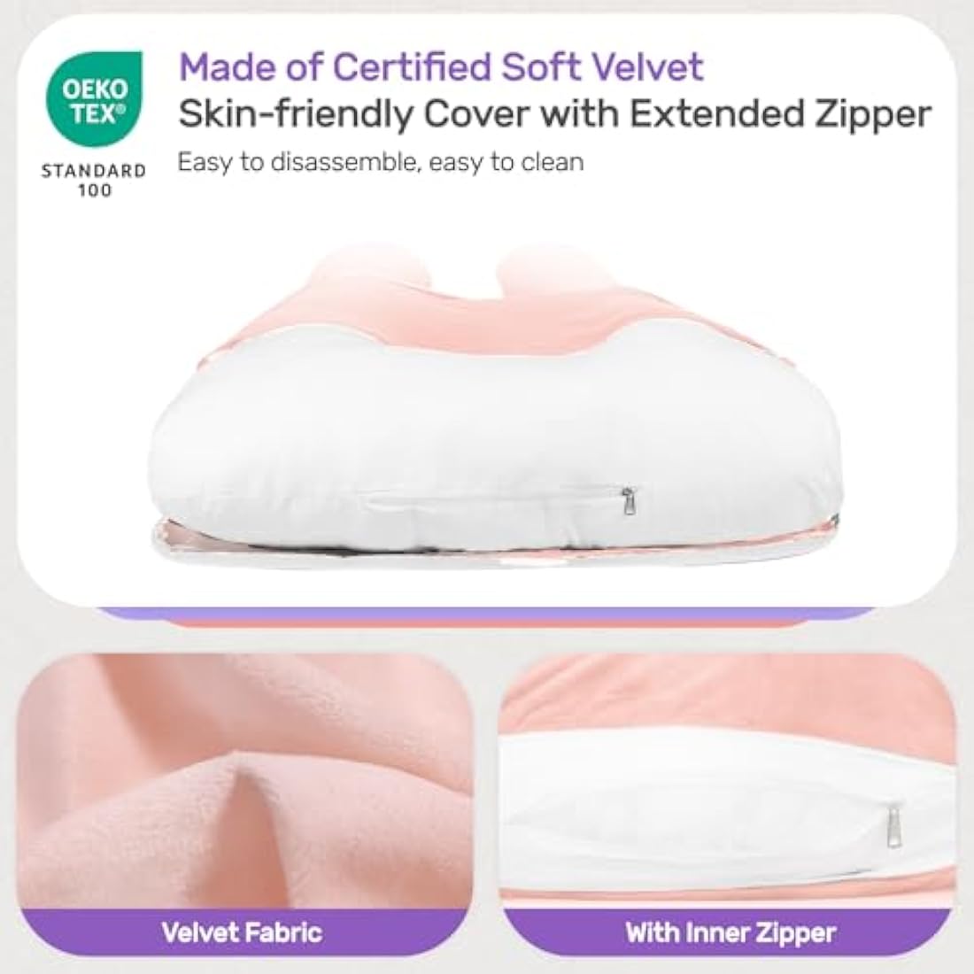 Nuliie Pregnancy Pillow for Sleeping, U Shaped Full Body Pillow Pregnancy Pillows, Maternity Pillow Support for Back, Hips, Legs for Pregnant Women, With Washable Velvet Cover (Pink)