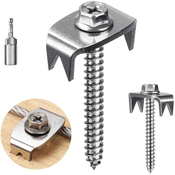 SELEWARE 200 Pcs Stainless Steel Fence Staples Fence Nails for Softwood Reusable Fence Nails for Wire Mesh & Woven Fencing, Fence Fasteners with Wire Fixer, Easy Install & Remove with Power Drill