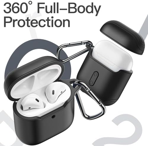 JETech Case Cover for AirPods (1st & 2nd Generation), PC and TPU, Protective Skin with Keychain (Black)