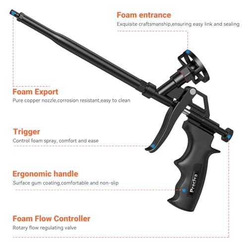 Foam Gun, Preciva Black Professional Expanding Heavy Duty Expandable Spray Application Applicator Caulking Foaming Guns
