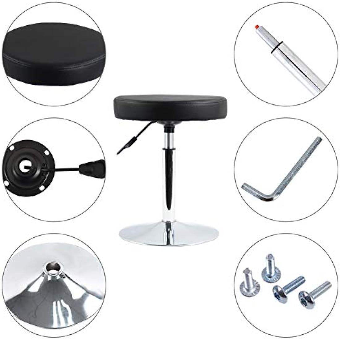 FURWOO PU Leather Round Barber Shop Stool Height Adjustable Swivel Workshop Barber Shop Home Kitchen Short Bar Stools without Backrest Stool Small(Black)