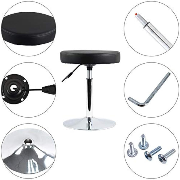 FURWOO PU Leather Round Barber Shop Stool Height Adjustable Swivel Workshop Barber Shop Home Kitchen Short Bar Stools without Backrest Stool Small(Black)