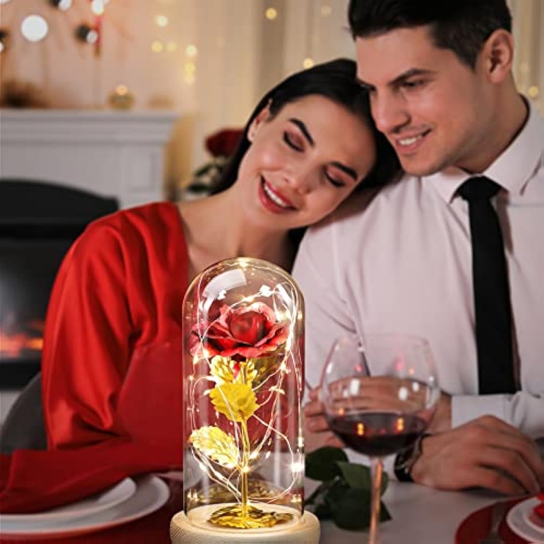 ADAZ 24K Eternal Rose for Women/Wife/Grandma/Girlfriend for Her Rose Flower Artificial Roses in Glass Dome with LED Light Strip on Mother's Day Valentine's Day,Anniversary