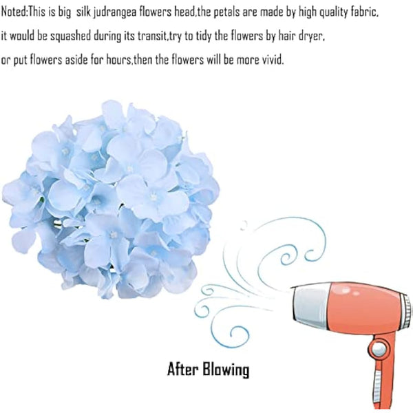 FagusHome 30 Pcs Silk Hydrangea Heads Artificial Flowers Heads and Stems Fake Hydrangea Flowers for Home Wedding Decor (Blue)