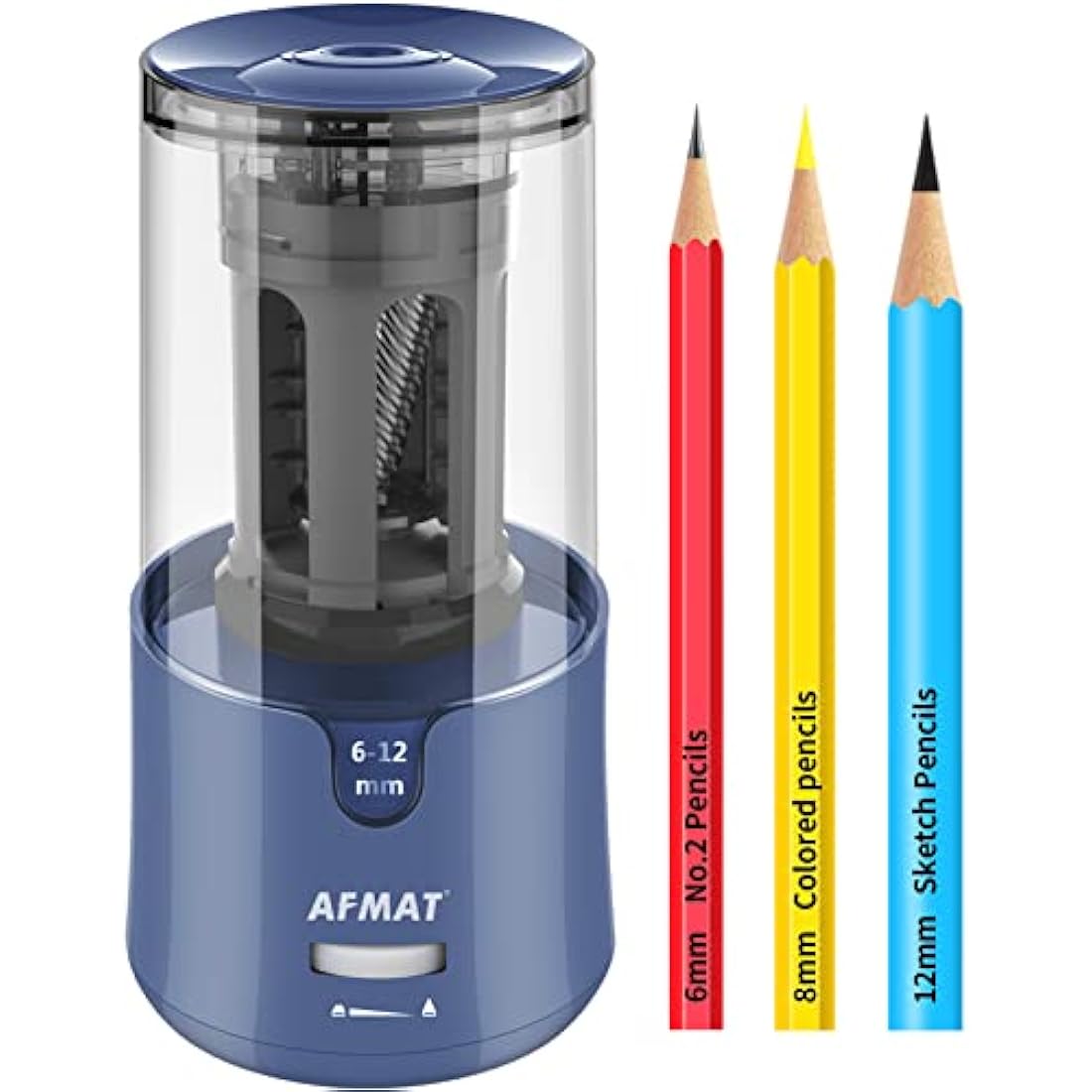 AFMAT Electric Pencil Sharpener for Colored Pencils, Auto Stop, Fast Sharpen in 3s, Large Hole Pencil Sharpener Plug in for 6-12mm No.2/Jumbo Pencils-Blue