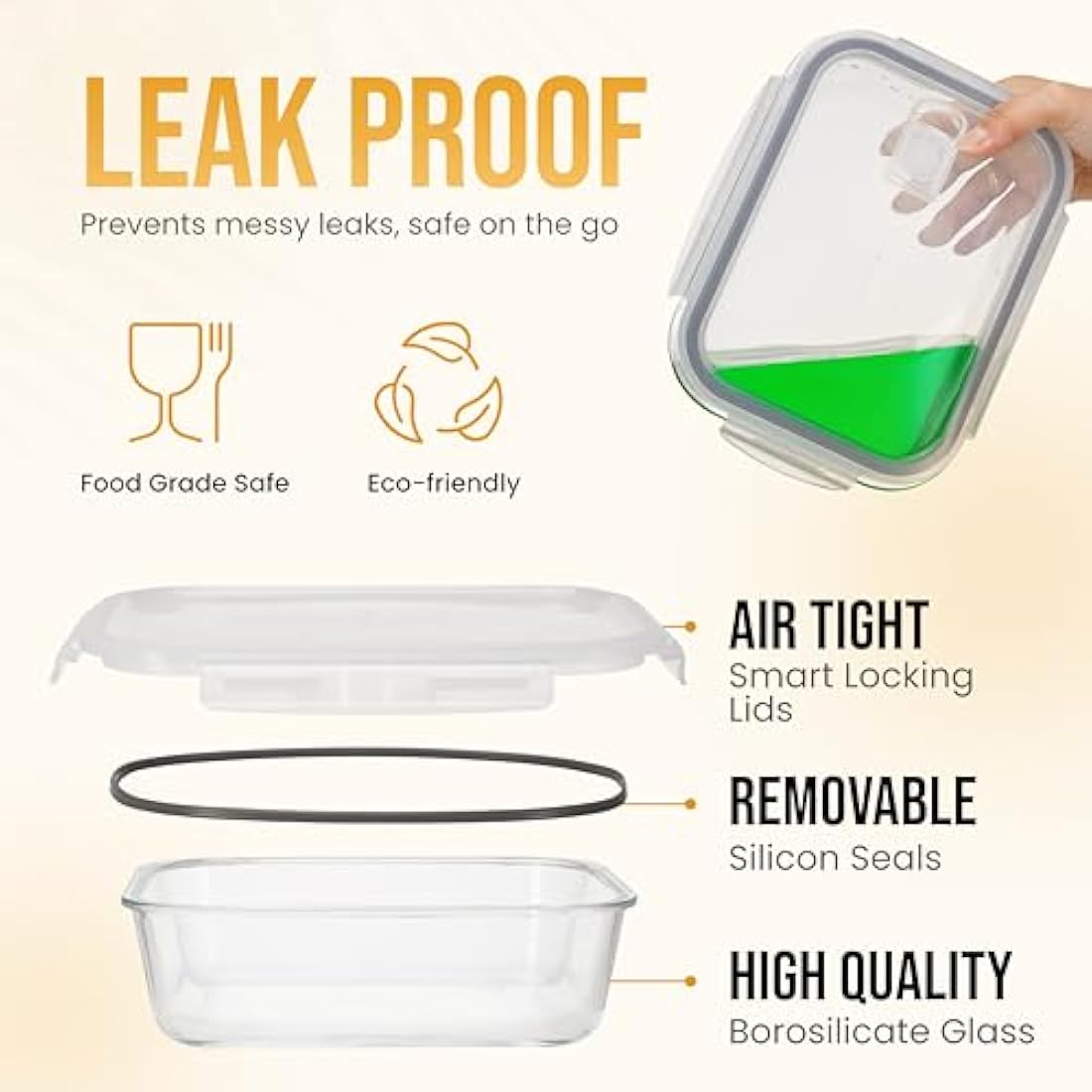 Magnificent 4-Pack Large glass food storage containers with Lids | 2500ml | 2260ml | 1520ml | 1050ml | Glass meal prep containers | Microwave, Oven, Freezer and Dishwasher Safe